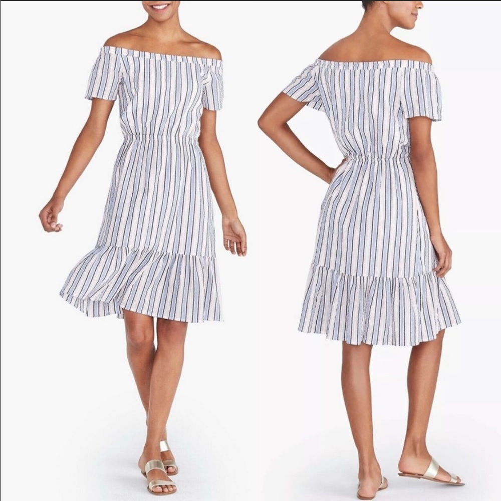 EUC J.Crew Striped Off the Shoulder Dress